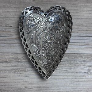 Brighton Garden Heart Silver Plated Chic Floral Pattern Trinket Jewelry Tray